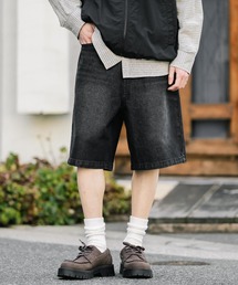 ケミカルウォッシュ オーバーダイ ワイドデニムハーフショートパンツ