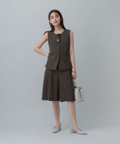 GLOBAL WORK（グローバルワーク）の「MATINEE LINE/リネンライク/ジレ/646657（ベスト・レディース・ベージュ/チェック/ブラウン系その他・MEDIUM/LARGE）」の5枚目の写真