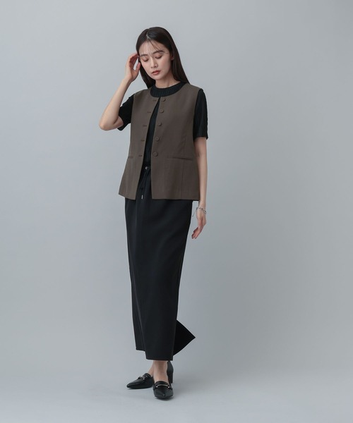 GLOBAL WORK（グローバルワーク）の「MATINEE LINE/リネンライク/ジレ/646657（ベスト・レディース・ベージュ/チェック/ブラウン系その他・MEDIUM/LARGE）」の9枚目の写真