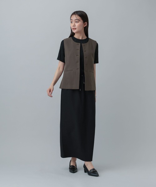 GLOBAL WORK（グローバルワーク）の「MATINEE LINE/リネンライク/ジレ/646657（ベスト・レディース・ベージュ/チェック/ブラウン系その他・MEDIUM/LARGE）」の10枚目の写真