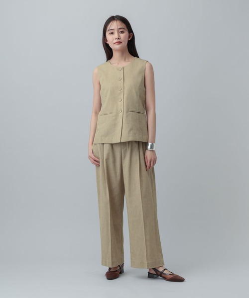 GLOBAL WORK（グローバルワーク）の「MATINEE LINE/リネンライク/ジレ/646657（ベスト・レディース・ベージュ/チェック/ブラウン系その他・MEDIUM/LARGE）」の12枚目の写真