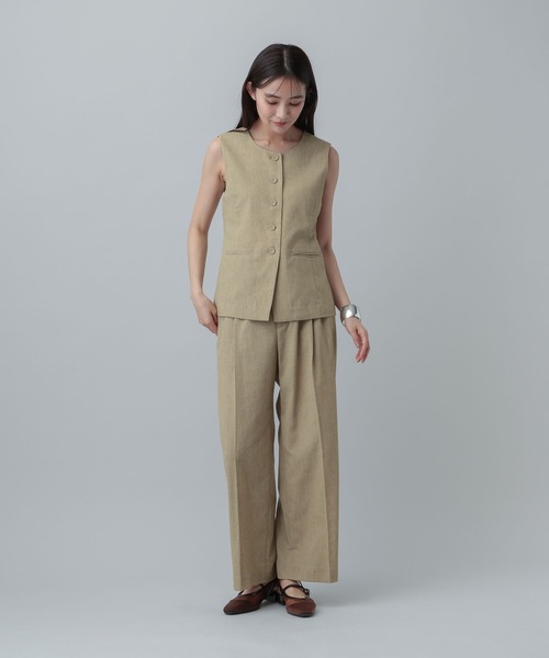 GLOBAL WORK（グローバルワーク）の「MATINEE LINE/リネンライク/ジレ/646657（ベスト・レディース・ベージュ/チェック/ブラウン系その他・MEDIUM/LARGE）」の13枚目の写真