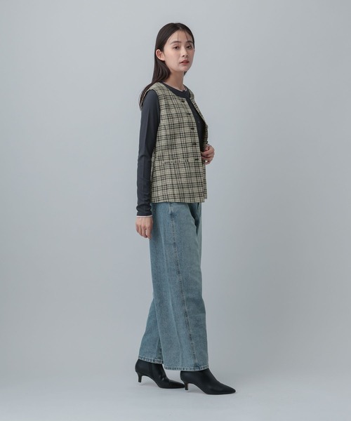 GLOBAL WORK（グローバルワーク）の「MATINEE LINE/リネンライク/ジレ/646657（ベスト・レディース・ベージュ/チェック/ブラウン系その他・MEDIUM/LARGE）」の17枚目の写真