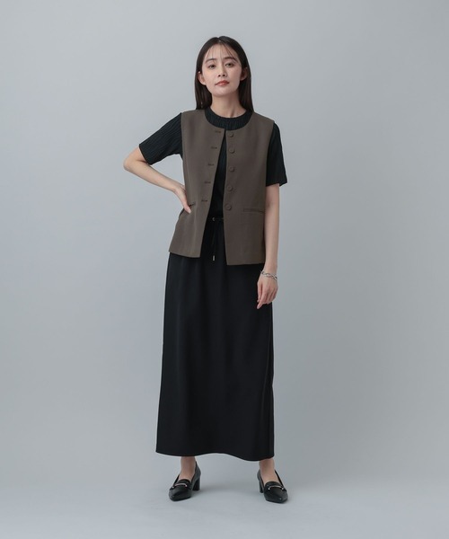 GLOBAL WORK（グローバルワーク）の「MATINEE LINE/リネンライク/ジレ/646657（ベスト・レディース・ベージュ/チェック/ブラウン系その他・MEDIUM/LARGE）」の11枚目の写真