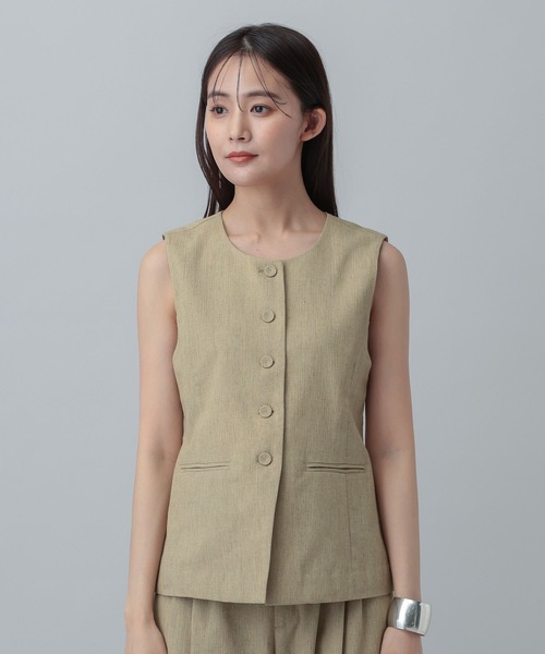 GLOBAL WORK（グローバルワーク）の「MATINEE LINE/リネンライク/ジレ/646657（ベスト・レディース・ベージュ/チェック/ブラウン系その他・MEDIUM/LARGE）」の21枚目の写真