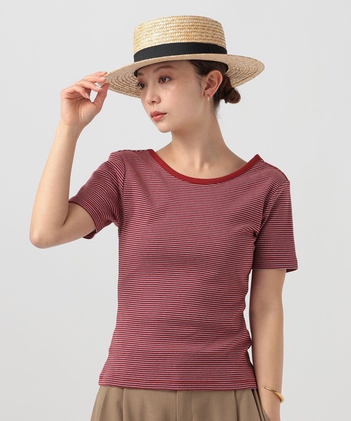 BAYFLOW(ベイフロー)の「バックオープンボーダーTシャツ(Tシャツ/カットソー・レディース・グレー/ブラック/レッド・FREE)」の3枚目の写真