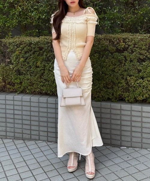 ギャザーマーメイドジャストウエストスカート 春服 夏服（スカート