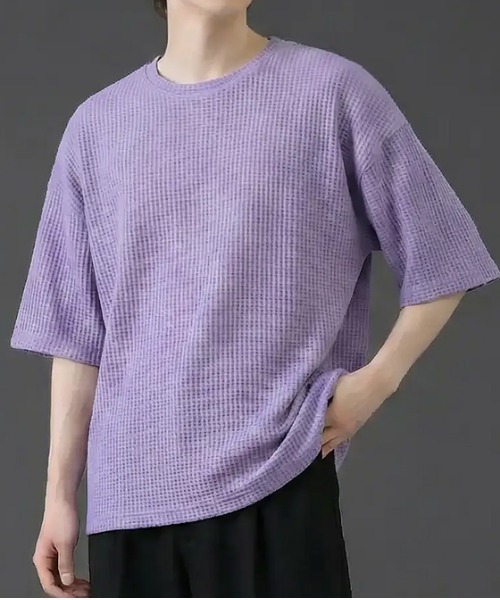 revertical(リバーティカル)の「ワッフル素材 オーバーサイズ クルーネック 半袖Tシャツ(Tシャツ/カットソー・メンズ・グリーン/ラベンダー/ブルー/LT.Gray・LARGE/MEDIUM)」の1枚目の写真