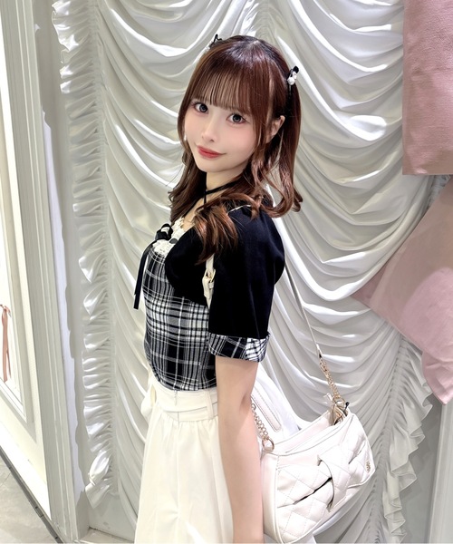 one way(ワンウェイ)の「半袖チェック×ボレロ風トップス(Tシャツ/カットソー・レディース・グレー系その他/ブラウン系その他/ブラック系その他/ホワイト系その他・FREE)」の5枚目の写真