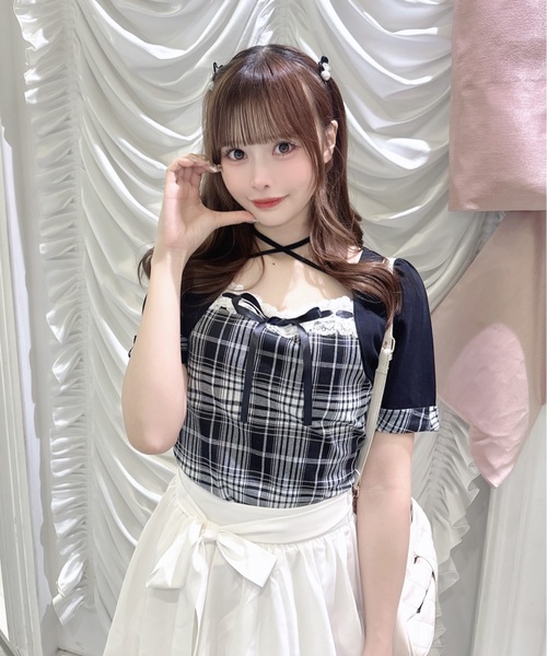 one way(ワンウェイ)の「半袖チェック×ボレロ風トップス(Tシャツ/カットソー・レディース・グレー系その他/ブラウン系その他/ブラック系その他/ホワイト系その他・FREE)」の6枚目の写真