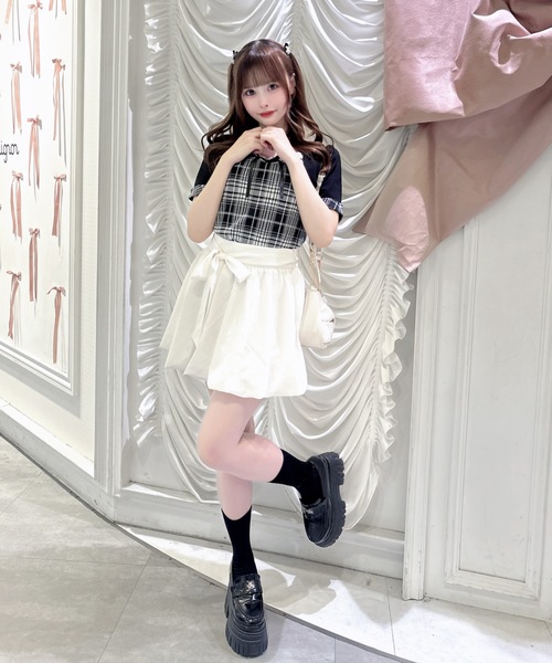 one way(ワンウェイ)の「半袖チェック×ボレロ風トップス(Tシャツ/カットソー・レディース・グレー系その他/ブラウン系その他/ブラック系その他/ホワイト系その他・FREE)」の9枚目の写真