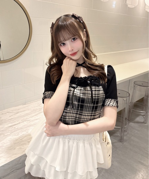 one way(ワンウェイ)の「半袖チェック×ボレロ風トップス(Tシャツ/カットソー・レディース・グレー系その他/ブラウン系その他/ブラック系その他/ホワイト系その他・FREE)」の10枚目の写真