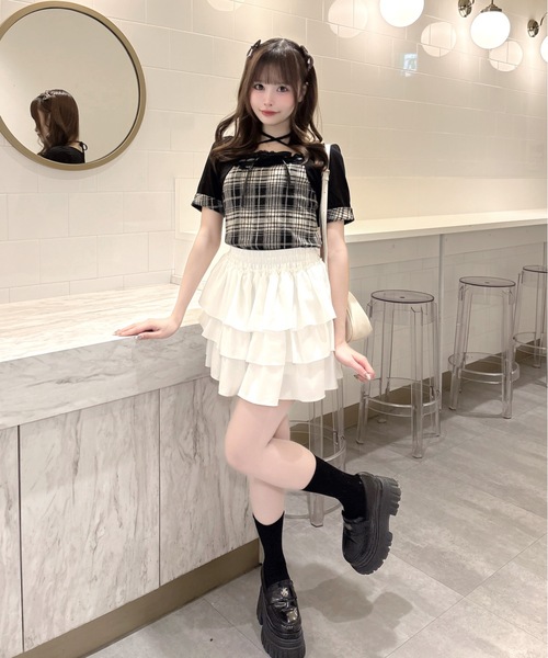 one way(ワンウェイ)の「半袖チェック×ボレロ風トップス(Tシャツ/カットソー・レディース・グレー系その他/ブラウン系その他/ブラック系その他/ホワイト系その他・FREE)」の14枚目の写真