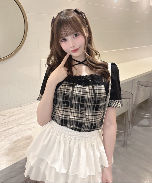 one way(ワンウェイ)の「半袖チェック×ボレロ風トップス(Tシャツ/カットソー・レディース・グレー系その他/ブラウン系その他/ブラック系その他/ホワイト系その他・FREE)」の11枚目の写真