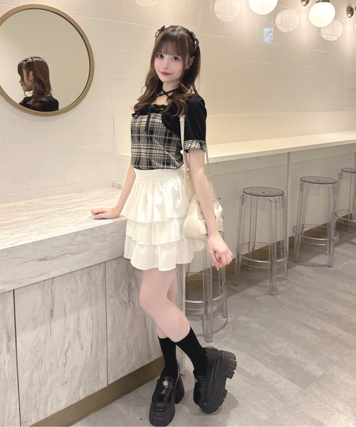 one way(ワンウェイ)の「半袖チェック×ボレロ風トップス(Tシャツ/カットソー・レディース・グレー系その他/ブラウン系その他/ブラック系その他/ホワイト系その他・FREE)」の12枚目の写真