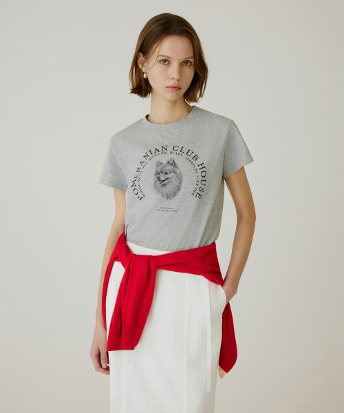 SIYAZU(シヤジュ)の「SITP5265 ポメラニアン 半袖Tシャツ_メランジグレー(Tシャツ/カットソー・レディース・ライトグレー・ONE)」の4枚目の写真