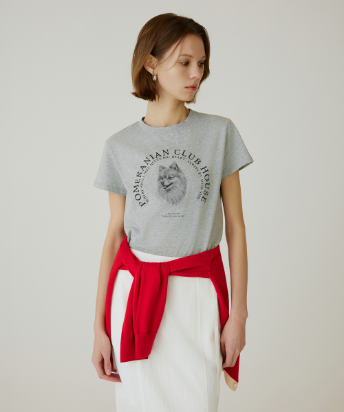 SIYAZU(シヤジュ)の「SITP5265 ポメラニアン 半袖Tシャツ_メランジグレー(Tシャツ/カットソー・レディース・ライトグレー・ONE)」の3枚目の写真