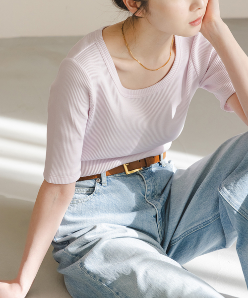 Noble(ノーブル)の「《追加》ULTIMAコットンラウンドネックT(Tシャツ/カットソー・レディース・ブラック/ライトグレー/ピンク/ホワイト・FREE)」の4枚目の写真