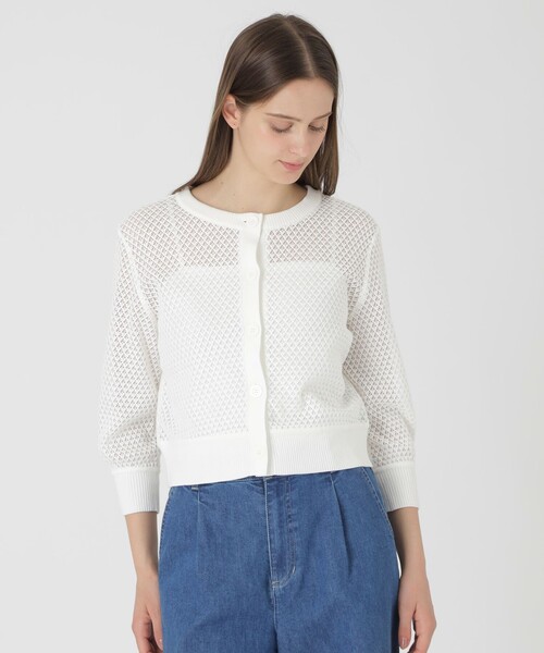 BLUE LABEL CRESTBRIDGE(ブルーレーベルクレストブリッジ)の「格子レースカーディガン(カーディガン/ボレロ・レディース・ホワイト/ブラック・38)」の1枚目の写真