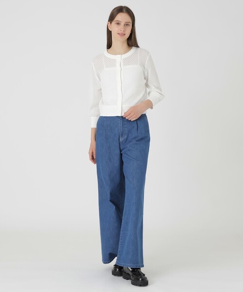 BLUE LABEL CRESTBRIDGE(ブルーレーベルクレストブリッジ)の「格子レースカーディガン(カーディガン/ボレロ・レディース・ホワイト/ブラック・38)」の3枚目の写真