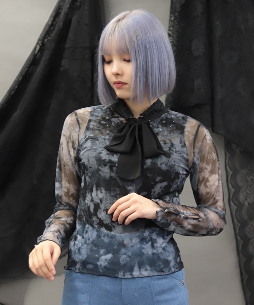 NIBBLE POISON(ニブルポイズン)の「3wayシアートップス(Tシャツ/カットソー・レディース・ブルー/グレー・MEDIUM)」の2枚目の写真