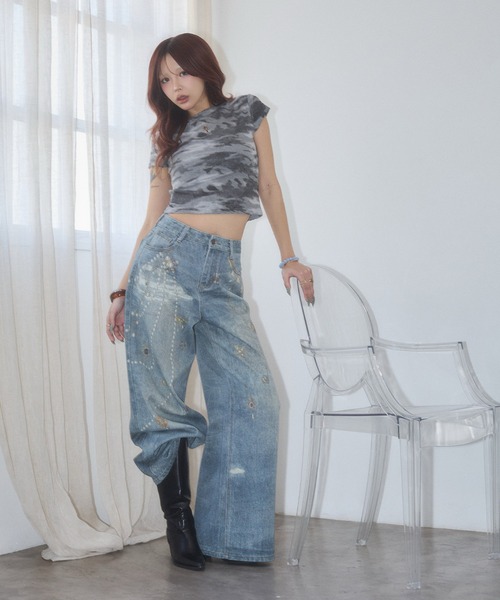 d.i.a.(ダイヤ)の「ニュアンスカモフラ Tシャツ【迷彩柄】(Tシャツ/カットソー・レディース・グリーン/グレー・FREE)」の9枚目の写真