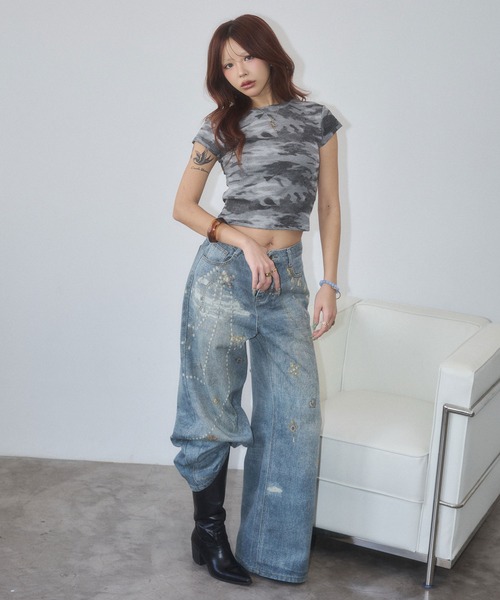 d.i.a.(ダイヤ)の「ニュアンスカモフラ Tシャツ【迷彩柄】(Tシャツ/カットソー・レディース・グリーン/グレー・FREE)」の8枚目の写真