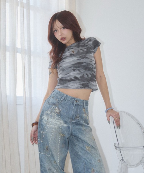 d.i.a.(ダイヤ)の「ニュアンスカモフラ Tシャツ【迷彩柄】(Tシャツ/カットソー・レディース・グリーン/グレー・FREE)」の7枚目の写真
