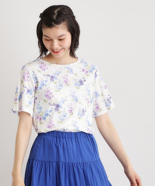 LAURA ASHLEY(ローラアシュレイ)の「【UVカット/接触冷感】ポリー柄 コットンジャージーTシャツ(Tシャツ/カットソー・レディース・ホワイト系3/ネイビー系・38/40)」の3枚目の写真
