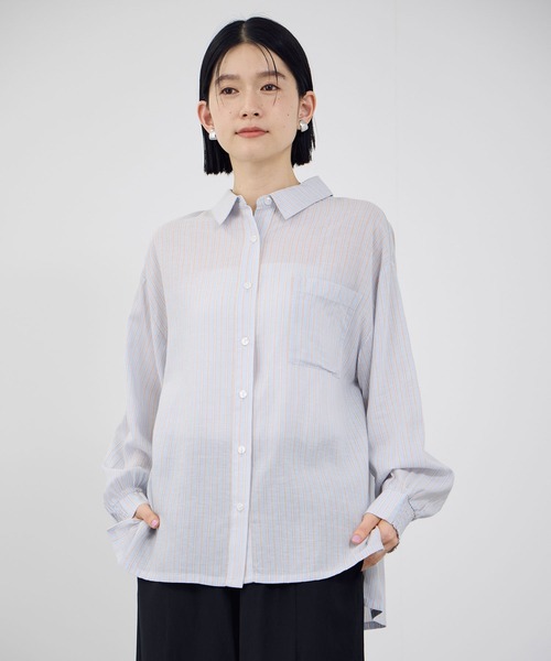 Mac-House(マックハウス)の「Idnes リネンシャーリングシャツ(シャツ/ブラウス・レディース・カーキ/サックスブルー系/オレンジ/ベージュ/パープル系・FREE)」の4枚目の写真
