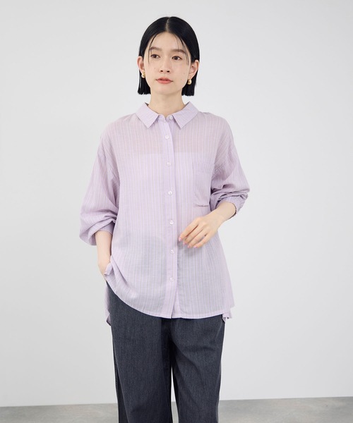Mac-House(マックハウス)の「Idnes リネンシャーリングシャツ(シャツ/ブラウス・レディース・カーキ/サックスブルー系/オレンジ/ベージュ/パープル系・FREE)」の5枚目の写真