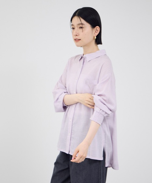 Mac-House(マックハウス)の「Idnes リネンシャーリングシャツ(シャツ/ブラウス・レディース・カーキ/サックスブルー系/オレンジ/ベージュ/パープル系・FREE)」の19枚目の写真