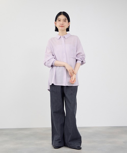 Mac-House(マックハウス)の「Idnes リネンシャーリングシャツ(シャツ/ブラウス・レディース・カーキ/サックスブルー系/オレンジ/ベージュ/パープル系・FREE)」の20枚目の写真
