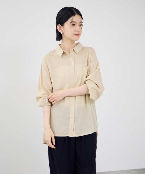 Mac-House(マックハウス)の「Idnes リネンシャーリングシャツ(シャツ/ブラウス・レディース・カーキ/サックスブルー系/オレンジ/ベージュ/パープル系・FREE)」の22枚目の写真