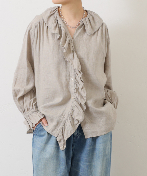 JOURNAL STANDARD LUXE（ジャーナルスタンダード　ラックス）の「《追加》フレンチリネン フリルパフブラウス（シャツ/ブラウス・レディース・ホワイト/ブラック/アイボリー・FREE）」の2枚目の写真