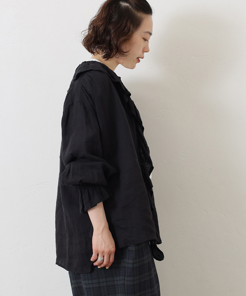 JOURNAL STANDARD LUXE（ジャーナルスタンダード　ラックス）の「《追加》フレンチリネン フリルパフブラウス（シャツ/ブラウス・レディース・ホワイト/ブラック/アイボリー・FREE）」の5枚目の写真