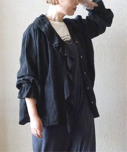 JOURNAL STANDARD LUXE（ジャーナルスタンダード　ラックス）の「《追加》フレンチリネン フリルパフブラウス（シャツ/ブラウス・レディース・ホワイト/ブラック/アイボリー・FREE）」の9枚目の写真