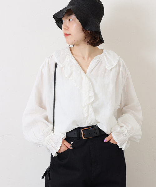 JOURNAL STANDARD LUXE（ジャーナルスタンダード　ラックス）の「《追加》フレンチリネン フリルパフブラウス（シャツ/ブラウス・レディース・ホワイト/ブラック/アイボリー・FREE）」の12枚目の写真