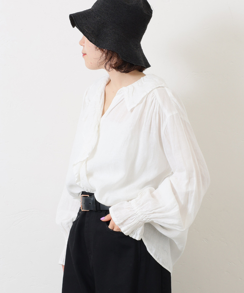 JOURNAL STANDARD LUXE（ジャーナルスタンダード　ラックス）の「《追加》フレンチリネン フリルパフブラウス（シャツ/ブラウス・レディース・ホワイト/ブラック/アイボリー・FREE）」の14枚目の写真