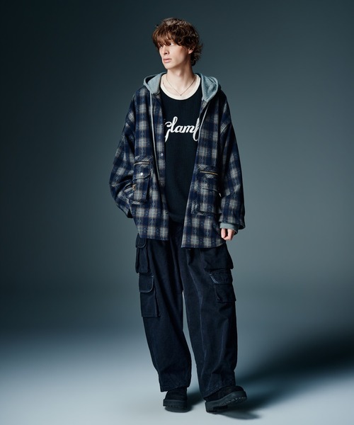 glamb(グラム)の「4XL Hoodie Shirt / 4XLフーディーシャツ(シャツ/ブラウス・メンズ・ブラウン/ネイビー・FREE)」の8枚目の写真