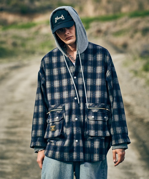 glamb(グラム)の「4XL Hoodie Shirt / 4XLフーディーシャツ(シャツ/ブラウス・メンズ・ブラウン/ネイビー・FREE)」の10枚目の写真