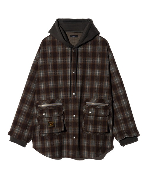 glamb(グラム)の「4XL Hoodie Shirt / 4XLフーディーシャツ(シャツ/ブラウス・メンズ・ブラウン/ネイビー・FREE)」の3枚目の写真