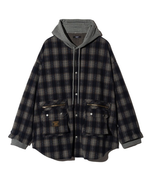 glamb(グラム)の「4XL Hoodie Shirt / 4XLフーディーシャツ(シャツ/ブラウス・メンズ・ブラウン/ネイビー・FREE)」の4枚目の写真