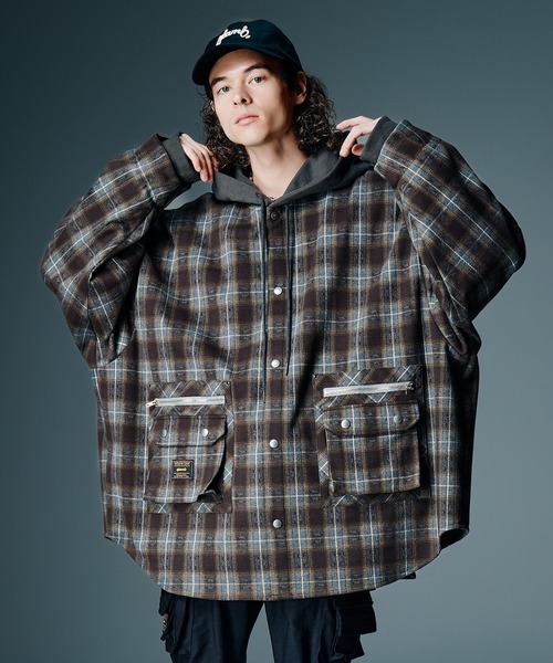 glamb(グラム)の「4XL Hoodie Shirt / 4XLフーディーシャツ(シャツ/ブラウス・メンズ・ブラウン/ネイビー・FREE)」の6枚目の写真