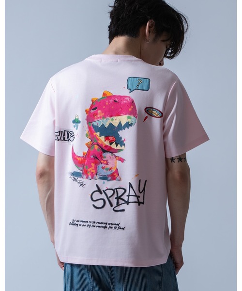 Crownor(クラウノアー)の「ストリートダイナソー 半袖Tシャツ(Tシャツ/カットソー・メンズ・ホワイト/ピンク/ブラック・LARGE/MEDIUM)」の3枚目の写真