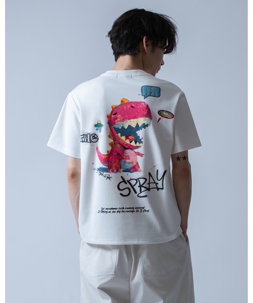 Crownor(クラウノアー)の「ストリートダイナソー 半袖Tシャツ(Tシャツ/カットソー・メンズ・ホワイト/ピンク/ブラック・LARGE/MEDIUM)」の7枚目の写真