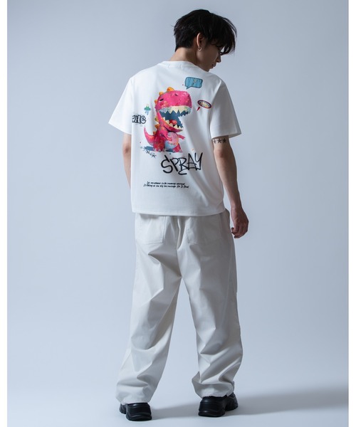 Crownor(クラウノアー)の「ストリートダイナソー 半袖Tシャツ(Tシャツ/カットソー・メンズ・ホワイト/ピンク/ブラック・LARGE/MEDIUM)」の8枚目の写真