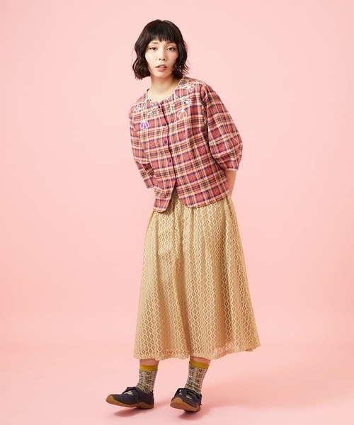 Jocomomola(ホコモモラ)の「Ola レースフレアスカート(スカート・レディース・ブラック/ベージュ・42/40)」の7枚目の写真