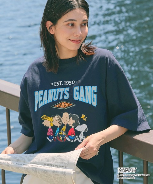 PEANUTS(ピーナッツ)の「<Exclusive>PEANUTS College Logo S/S Tee / ピーナッツ 別注 カレッジロゴ ルーズ半袖Tシャツ(Tシャツ/カットソー・メンズ・チャコール/ホワイト系/ダークネイビー/ホワイト系2/杢グレー/ブラウン/オフホワイト・L/S/M)」の7枚目の写真