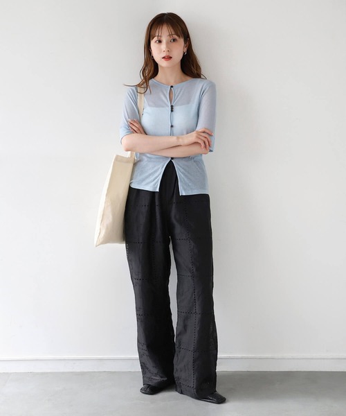 tiptop（ティップトップ）の「パッチワーク風刺繍イージーパンツ（その他パンツ・レディース・オフホワイト/ブラック・FREE）」の7枚目の写真